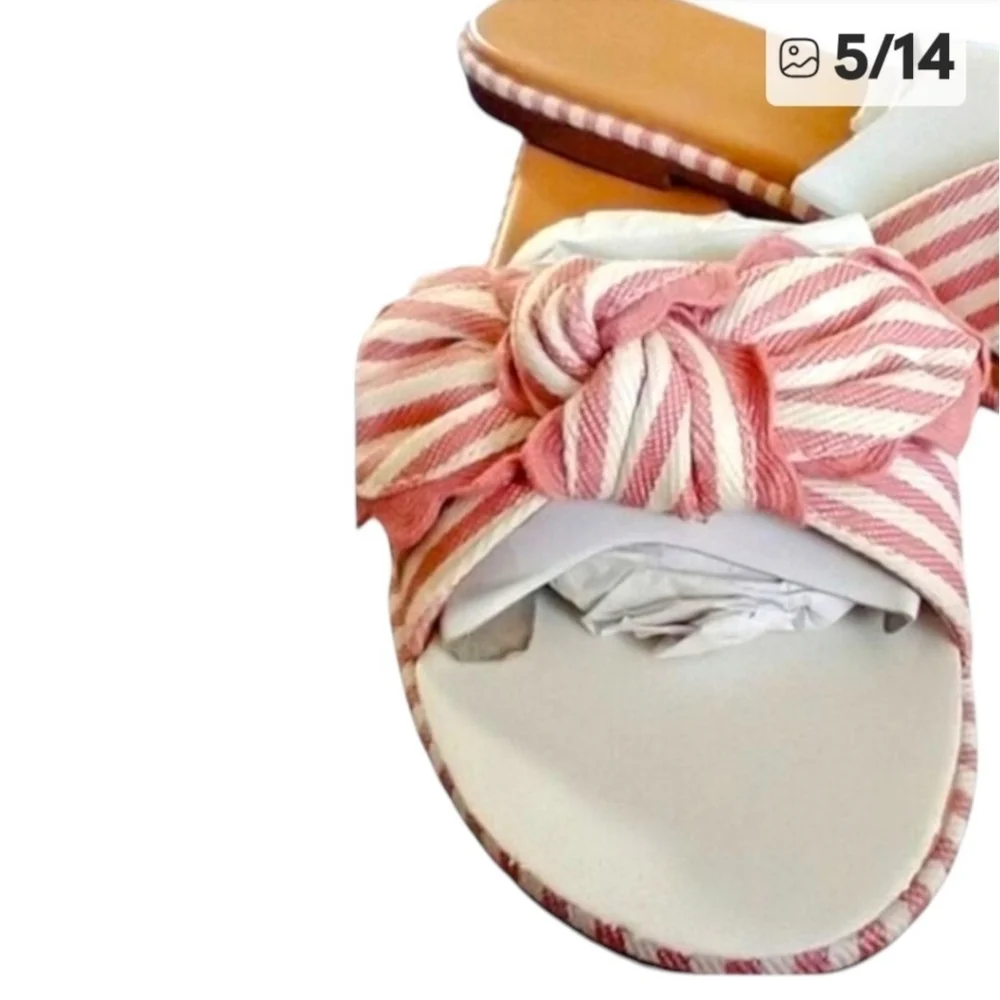 J.Crew 7M Sun baked rose stripe soft cotton bow slide sandals New In Box - Picture 6 of 12
